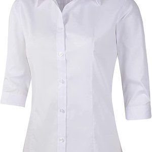 Beninos Women's 3/4 Sleeve Formal Work Wear White Button Down Shirt